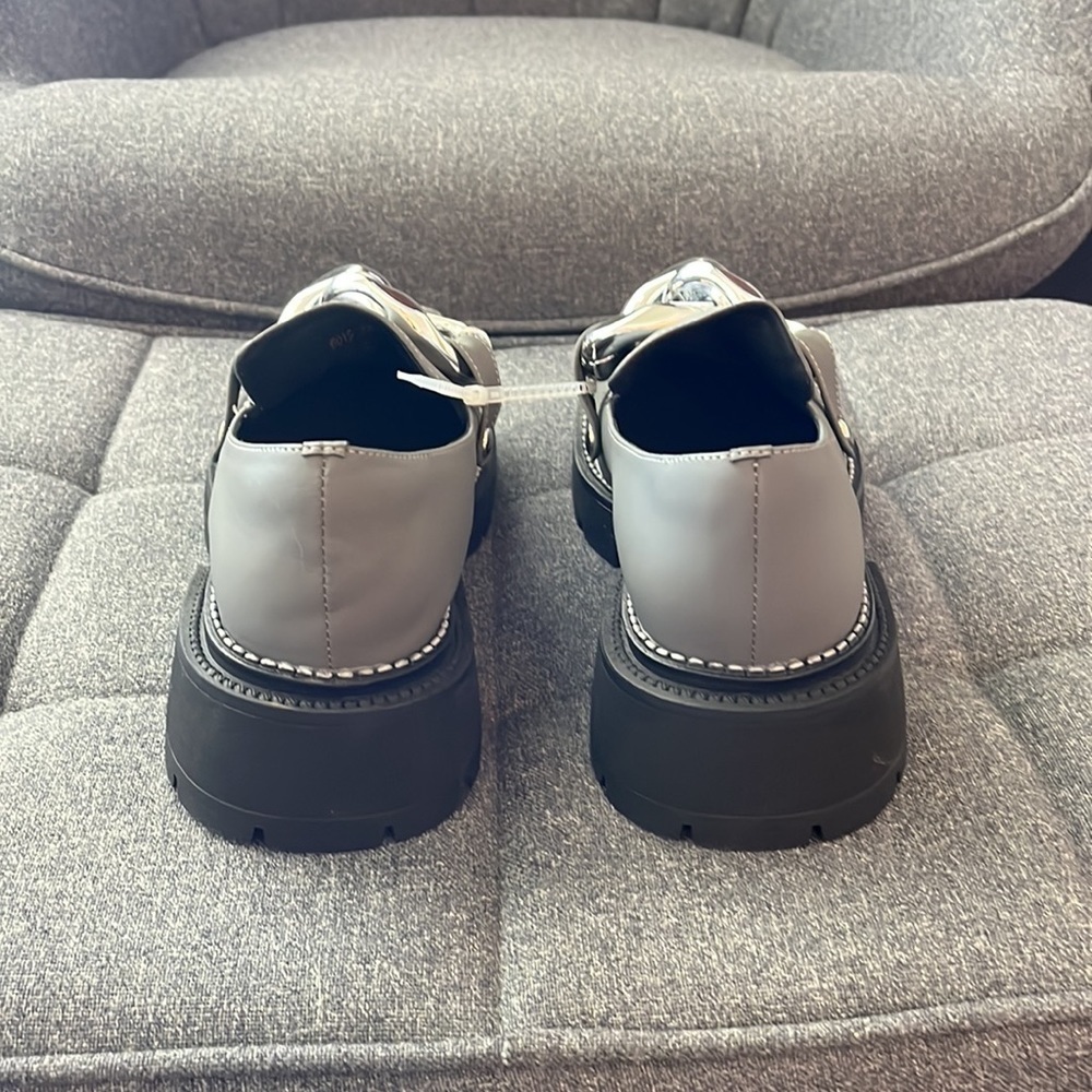 CHIKO Mhina Square Toe Block Heels Loafers Shoes NWOT.  HANDMADE CUSTOM. Grey - Picture 4 of 6